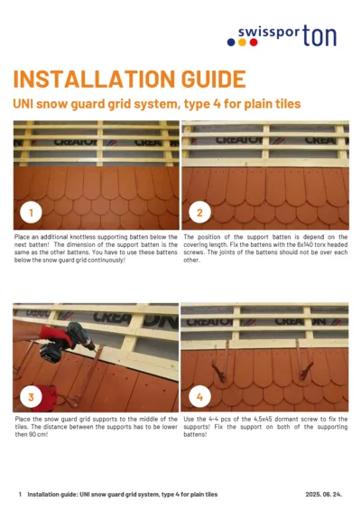 Installation guide UNI snow guard grid type 4 Plain tiles 2025 EN